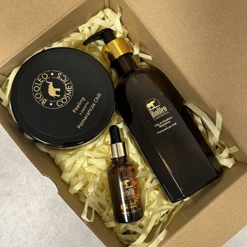 Zestaw BioOleo - POMARAŃCZA Z CYNAMONEM - olej 250ml + peeling 300g + olej 30ml