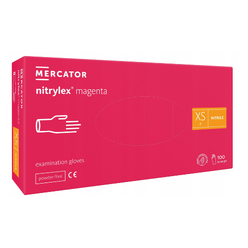 Rękawiczki nitrylowe bezpudrowe 100szt - MAGENTA - ROZMIAR XS