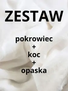 ZESTAW PLUSZOWY - pokrowiec + koc + opaska BIAŁY