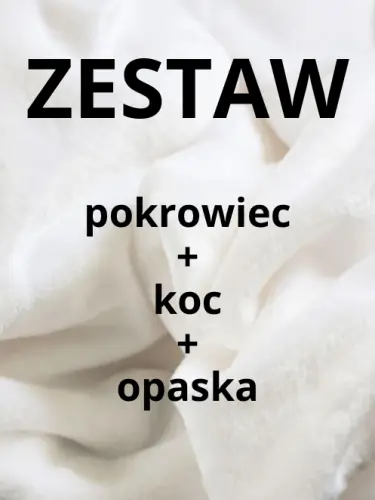 ZESTAW PLUSZOWY - pokrowiec + koc + opaska BIAŁY