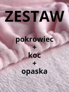 ZESTAW PLUSZOWY - pokrowiec + koc + opaska RÓŻOWE
