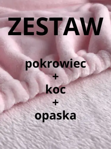 ZESTAW PLUSZOWY - pokrowiec + koc + opaska RÓŻOWE